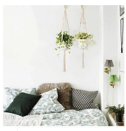 Eco-Friendly Macramé Plant Hangers - Natural Off-White Cotton