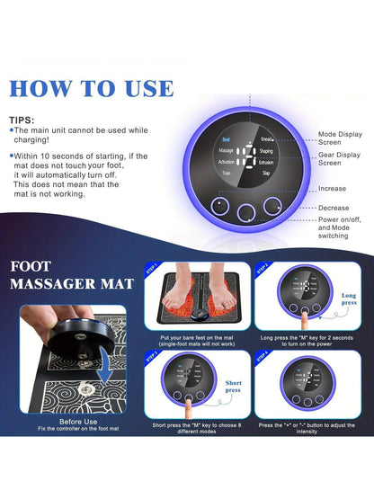 Rechargeable Electronic Foot Massager Pad for Relaxation and Wellness