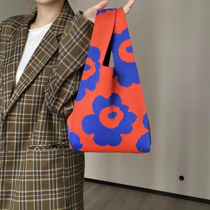 Eco-Friendly Reusable Cotton Bag - Red with Blue Floral Pattern