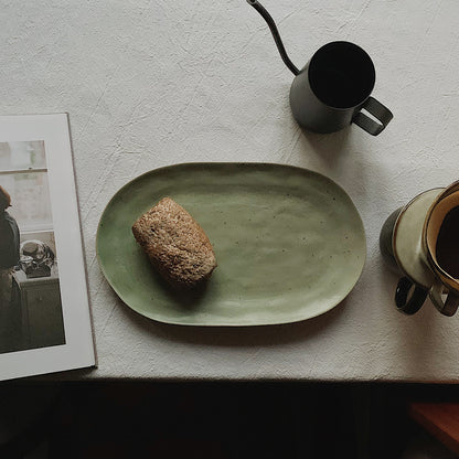 Eco-Friendly Light Green Oval Ceramic Soap Dish