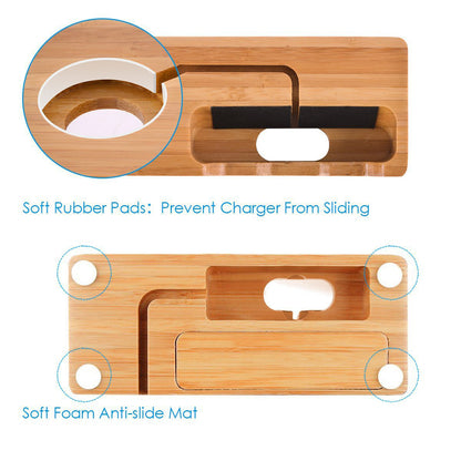 Bamboo Multi-Device Charging Station - Eco-Friendly Desk Organizer