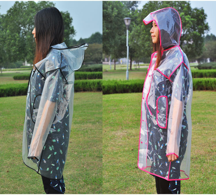 Transparent Eco-Friendly Raincoat with Pink Trim