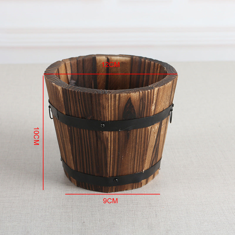 Carbonized Wooden Barrel Flowerpot - Eco-Friendly Planter