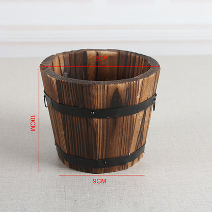 Carbonized Wooden Barrel Flowerpot - Eco-Friendly Planter