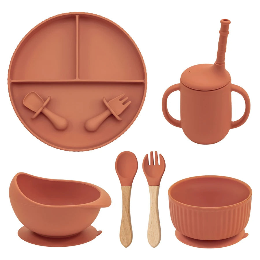 Eco-Friendly Pink Silicone Baby Feeding Plate Set