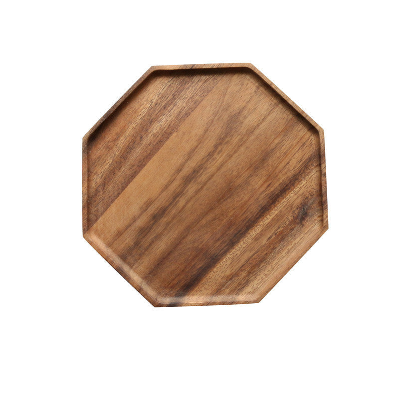 Octagonal Wooden Serving Tray in Natural Wood Tones