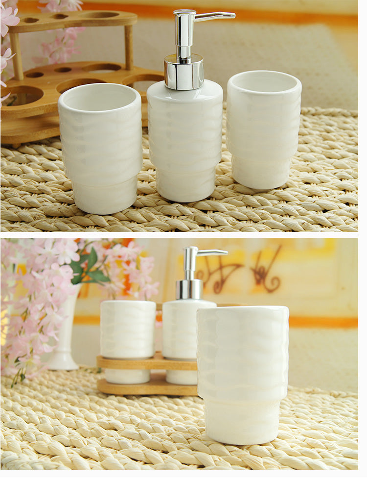 Eco-Friendly Bathroom Accessory Set - Ceramic & Bamboo