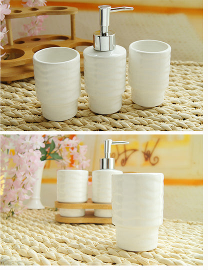 Eco-Friendly Bathroom Accessory Set - Ceramic & Bamboo