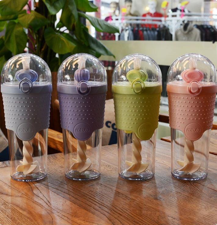 Eco-Friendly Reusable Smoothie Cups in Purple, Green, and Pink with Built-In Straws