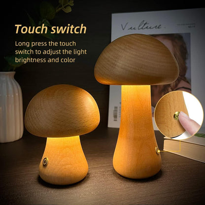 Eco-Friendly Wooden Mushroom Table Lamp