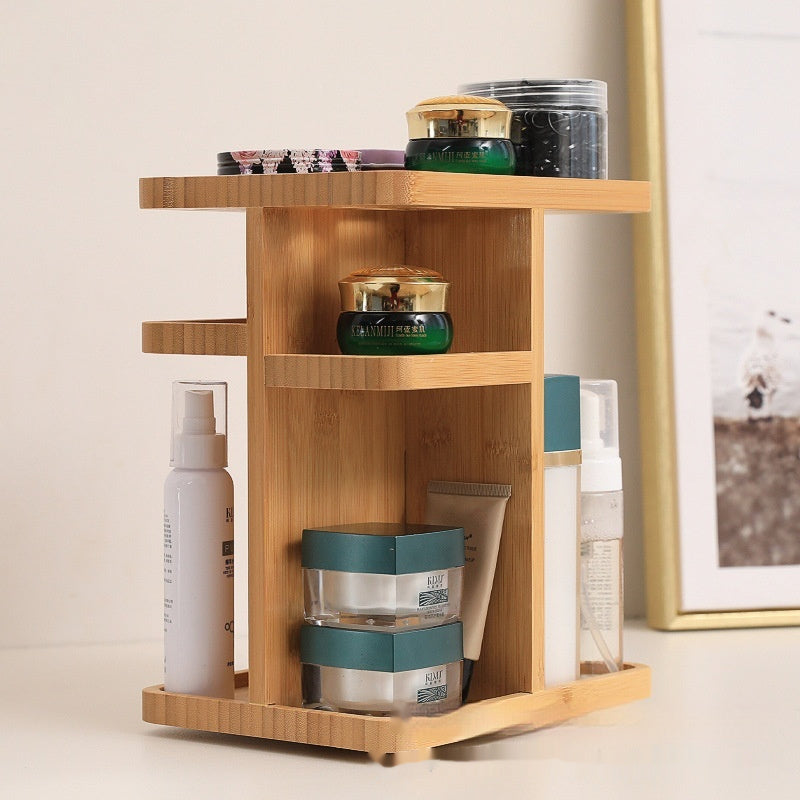 Bamboo Rotating Bathroom Organizer on Countertop