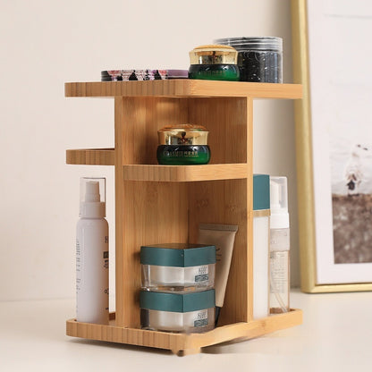 Bamboo Rotating Bathroom Organizer on Countertop