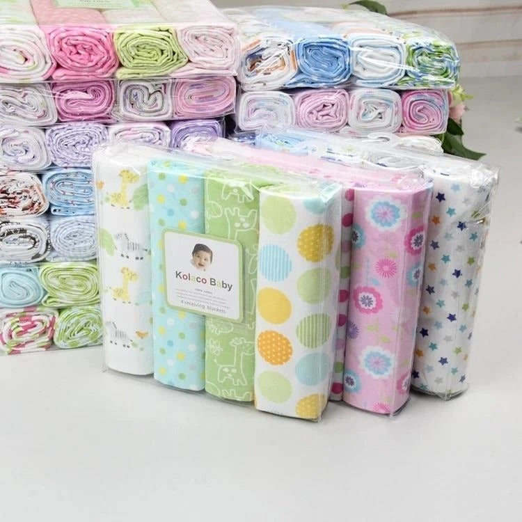Organic Cotton Baby Receiving Blankets - Pink, White, Gray Patterns