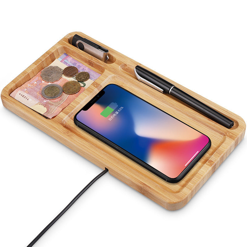 Bamboo Wireless Charging Station and Desk Organizer in Natural Wood Tone
