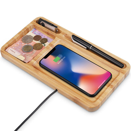 Bamboo Wireless Charging Station and Desk Organizer in Natural Wood Tone