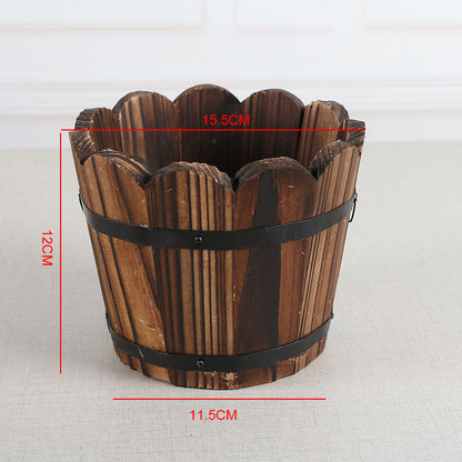 Carbonized Wooden Barrel Flowerpot - Eco-Friendly Planter