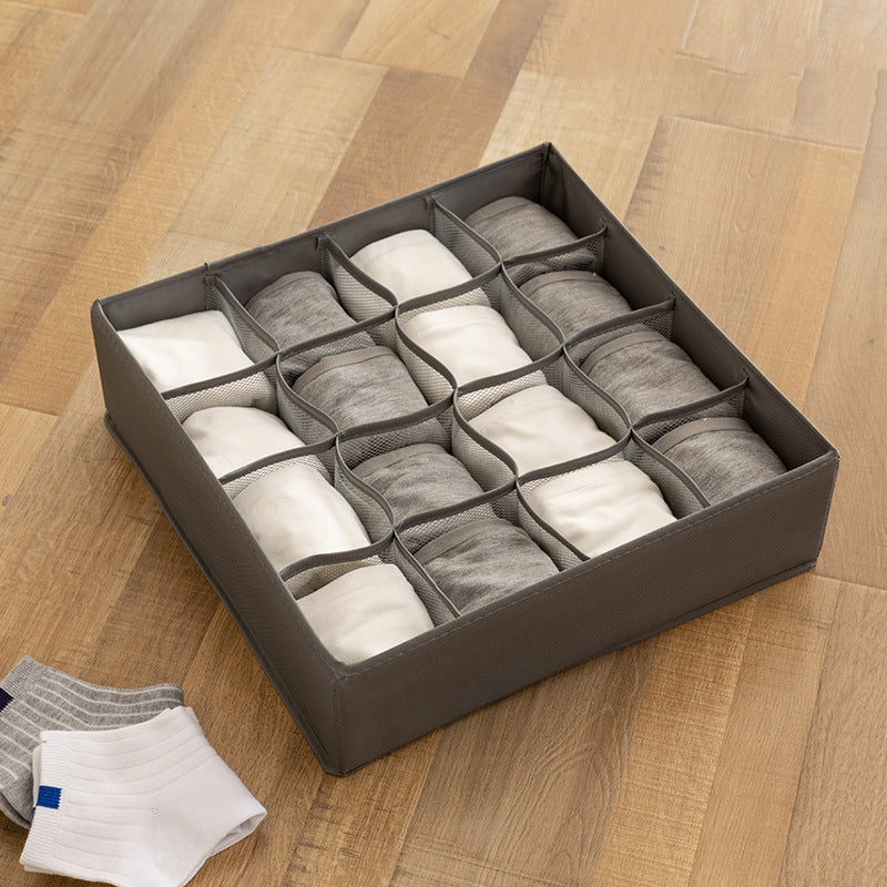 Organizer Box – Foldable 3-Grid Storage (Beige / Gray)