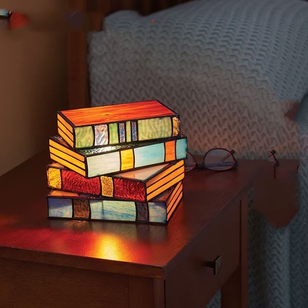 Multicolored Stained Glass Book Lamp - Artistic & Eco-Friendly Table Lighting