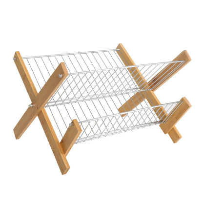 Eco-Friendly Bamboo & Metal Dish Drying Rack - Sustainable Kitchen Organizer