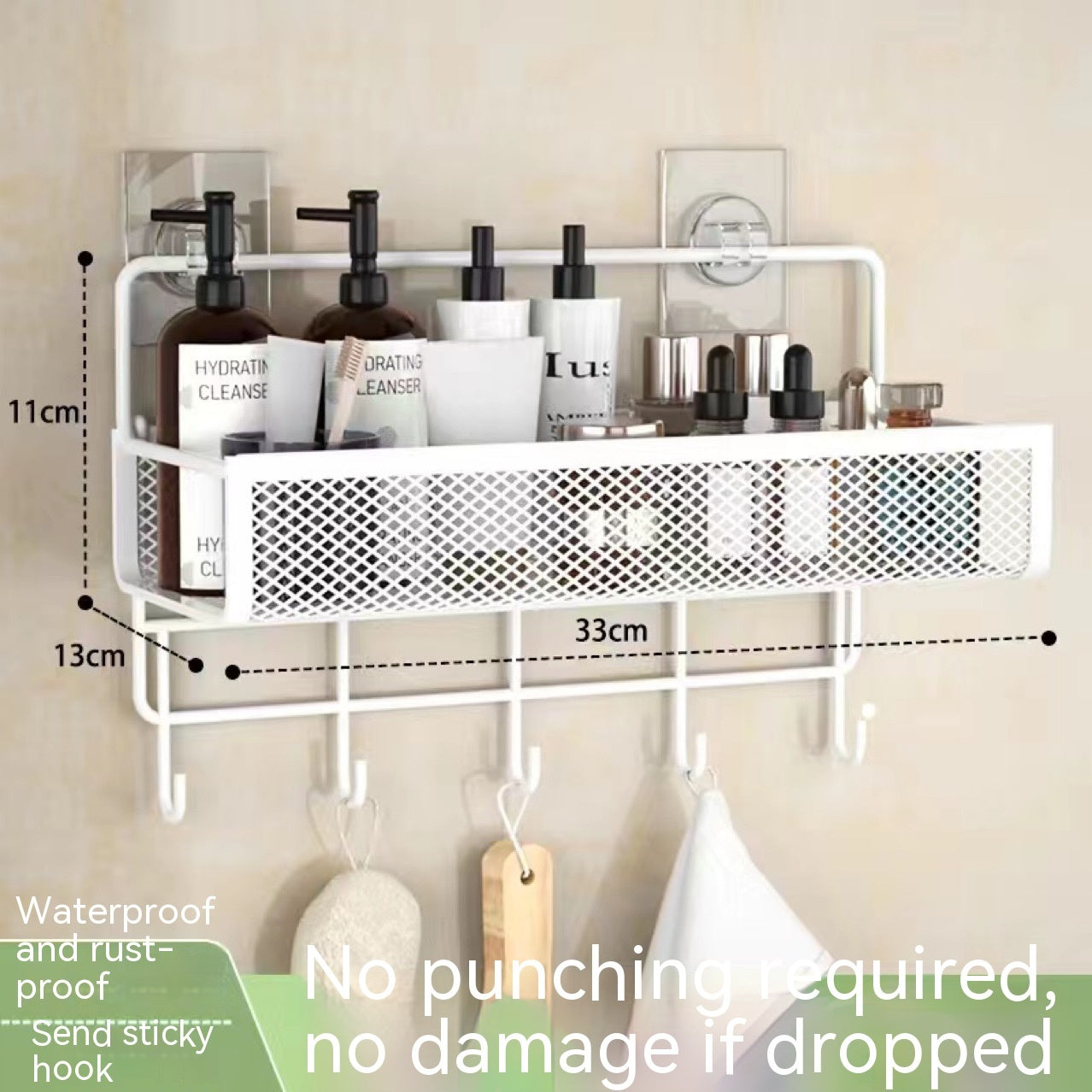 Toilet Storage Punch-Free Rack – Large Capacity Wall Shelf (White/Black)