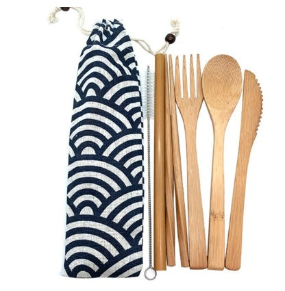 Eco-Friendly Bamboo Reusable Cutlery Set with Portable Pouch