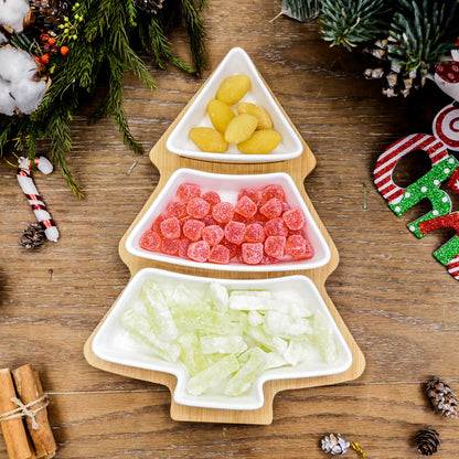 Eco-Friendly Bamboo Christmas Tree Serving Platter with Ceramic Dishes