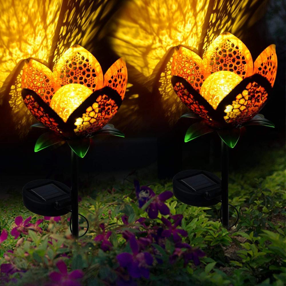 Solar Flower Garden Lights with Orange, Yellow, and Black Flower Design
