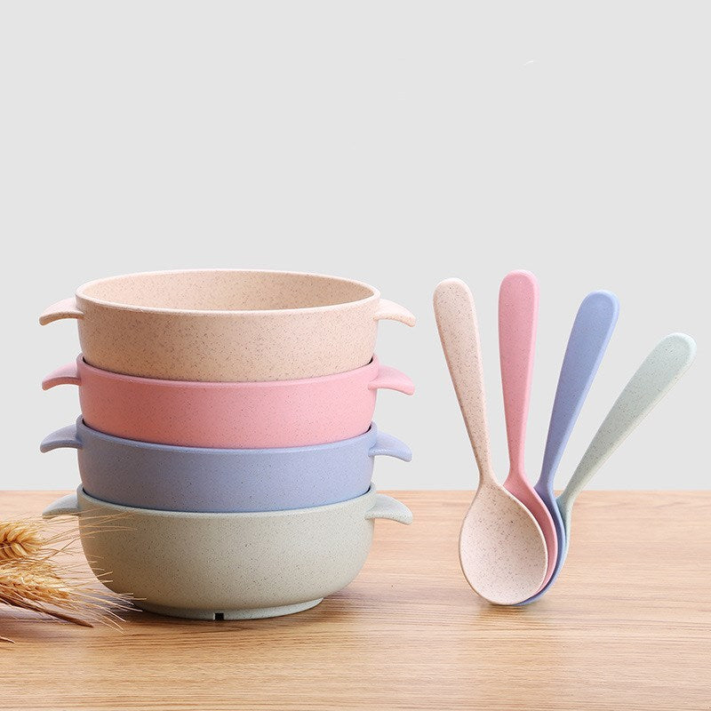 Eco-Friendly Biodegradable Bowl and Spoon Set in Pink, Blue, Beige, Green
