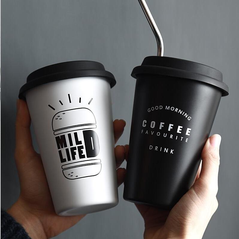 Eco-Friendly Stainless Steel Cups with Lids & Straws 350ml