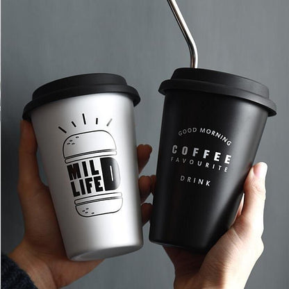Eco-Friendly Stainless Steel Cups with Lids & Straws 350ml