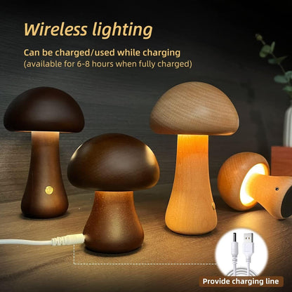 Eco-Friendly Wooden Mushroom Table Lamp