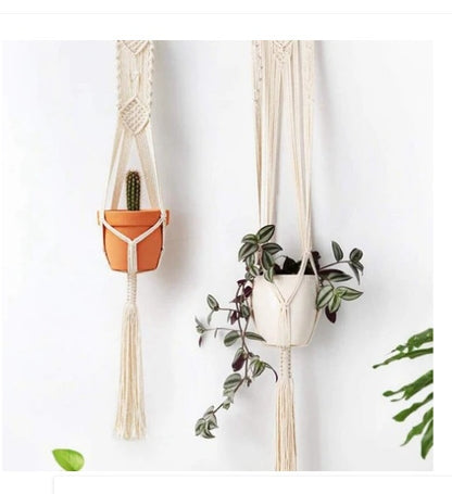 Eco-Friendly Macramé Plant Hangers - Natural Off-White Cotton