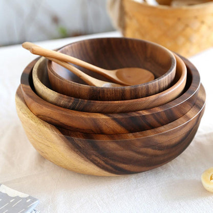 Eco-friendly nested wooden bowls in natural wood tones