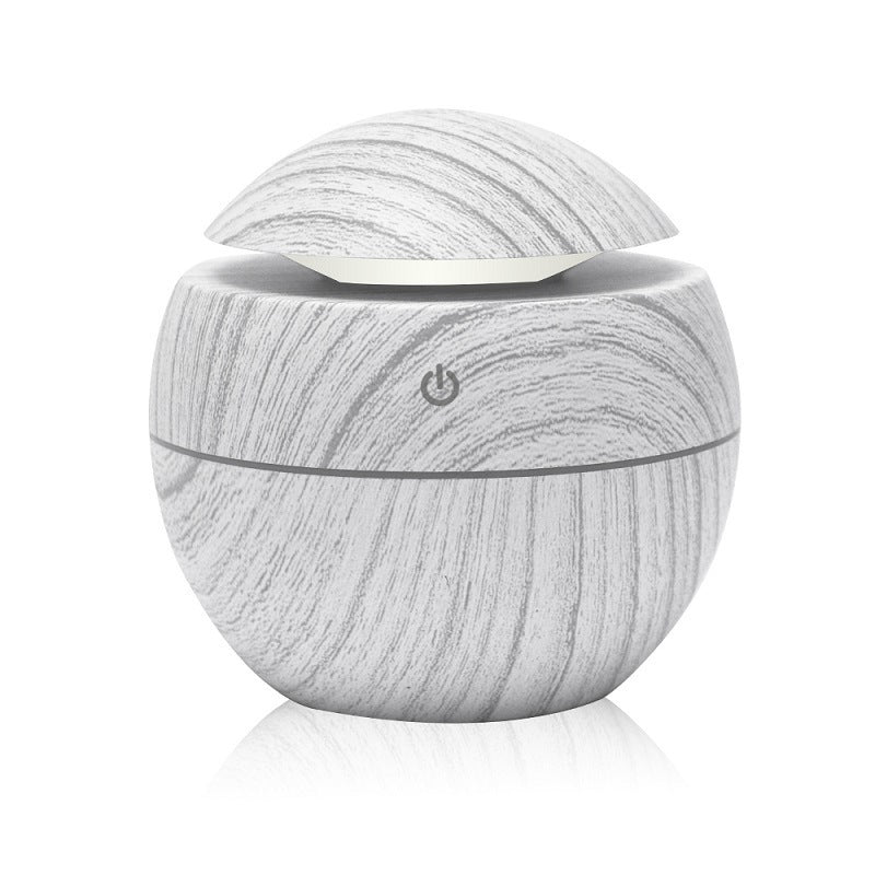 Eco-Friendly Spherical Humidifier with Wood Grain Finish and Blue Light