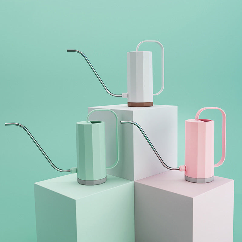 Eco-Friendly Indoor Watering Can in Mint Green, White, and Pink
