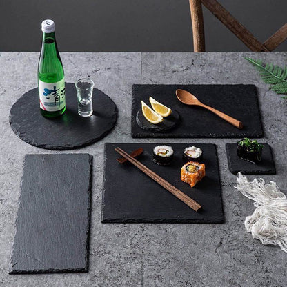 Eco-Friendly Slate Serving Platters and Coasters in Black