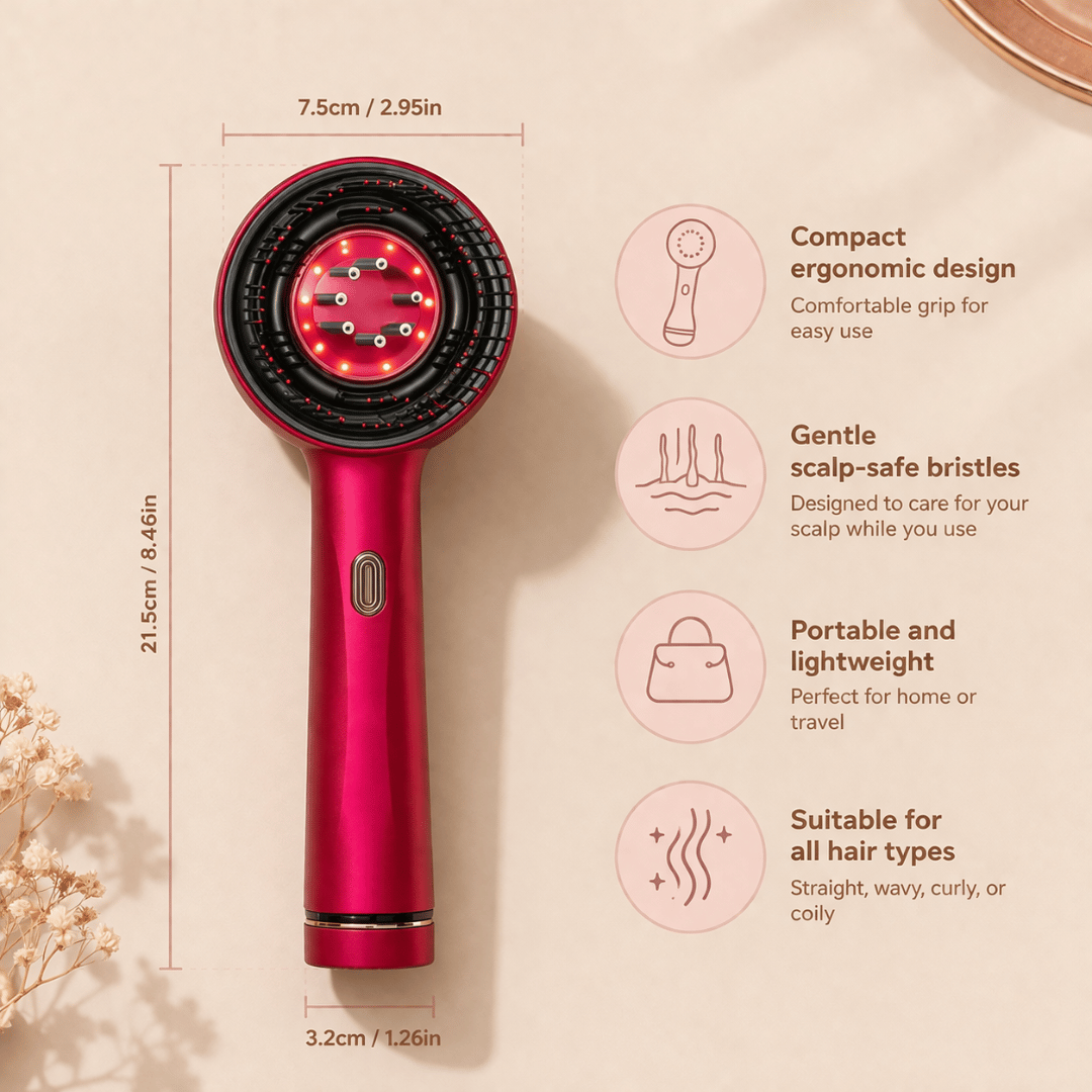 HairBella Blossom™ 3-in-1 Red Light Therapy Hair Brush