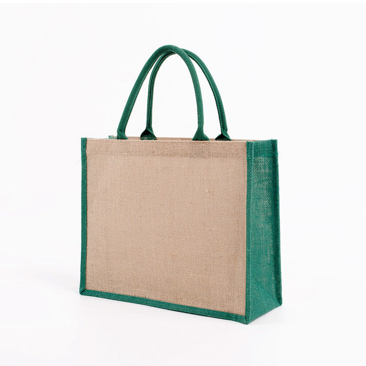 Eco-Friendly Reusable Tote Bag - Natural Beige with Green Trim