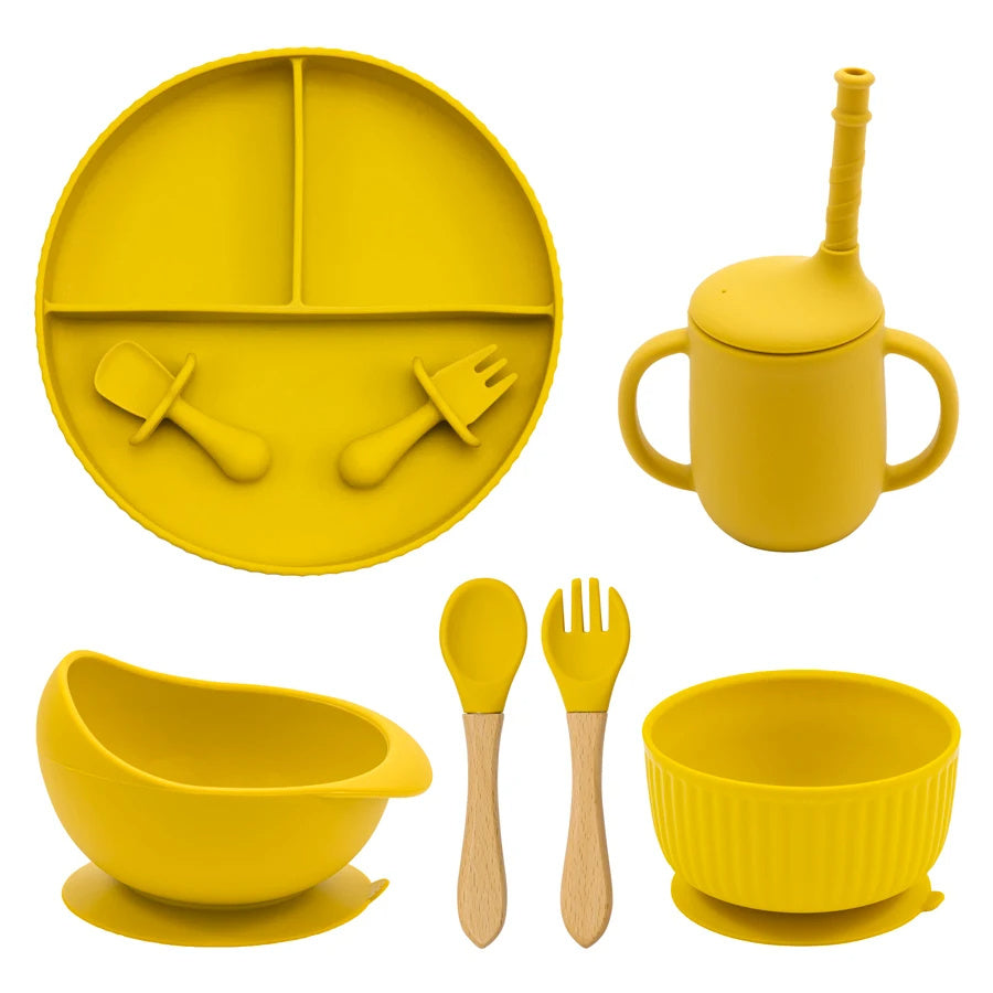 Eco-Friendly Pink Silicone Baby Feeding Plate Set
