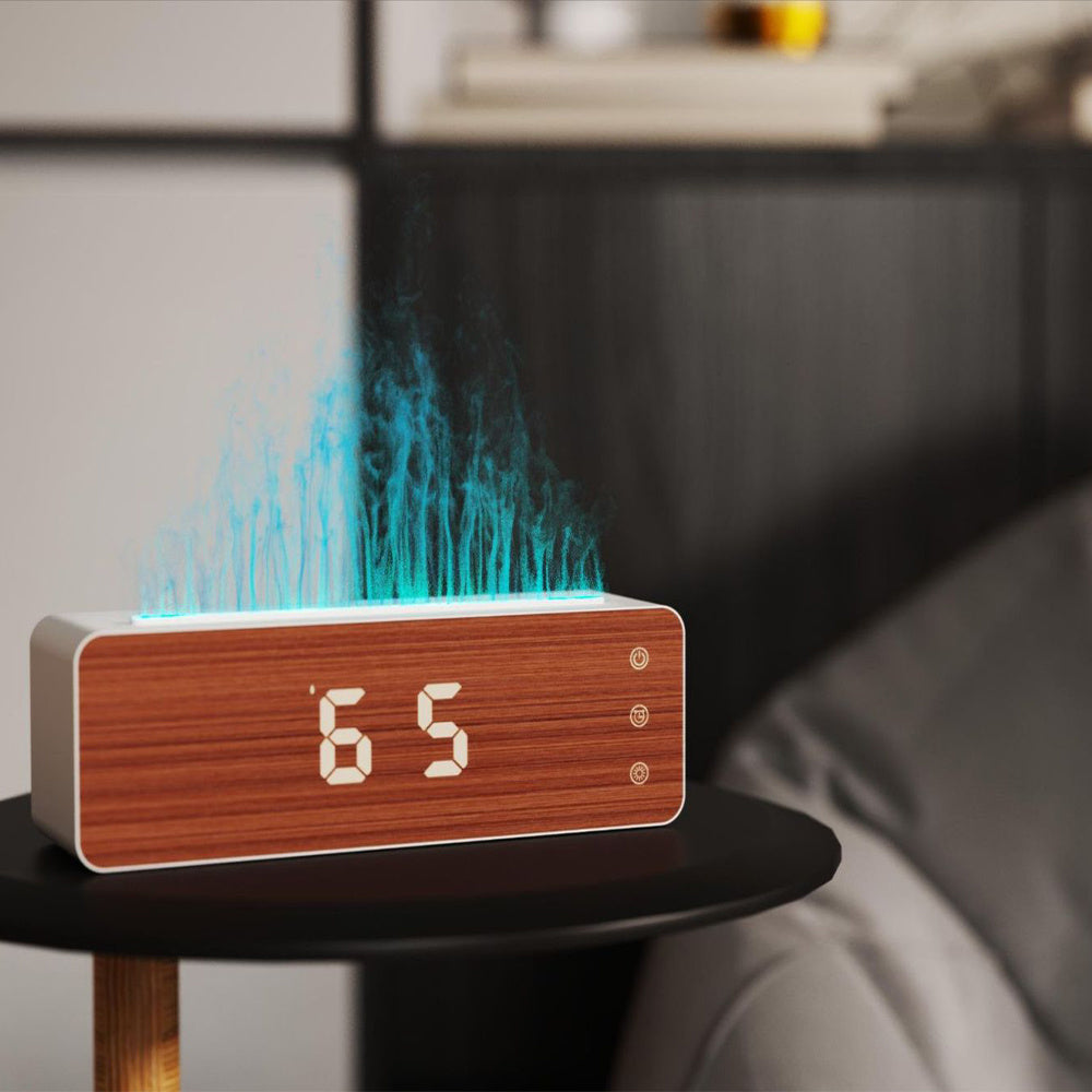Digital Display Humidifier with Wood Finish and White Accents