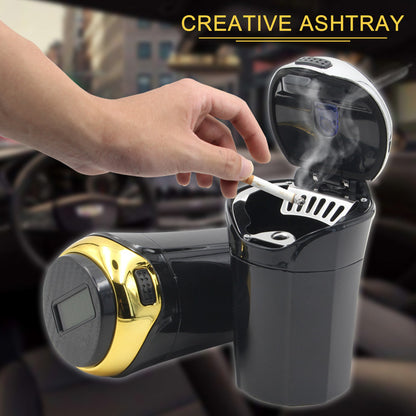 Solar-Powered Windproof Car Ashtray with LED Light