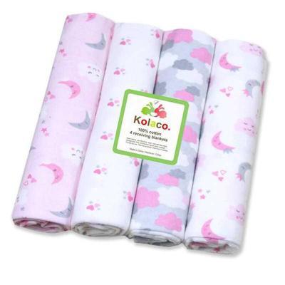 Organic Cotton Baby Receiving Blankets - Pink, White, Gray Patterns