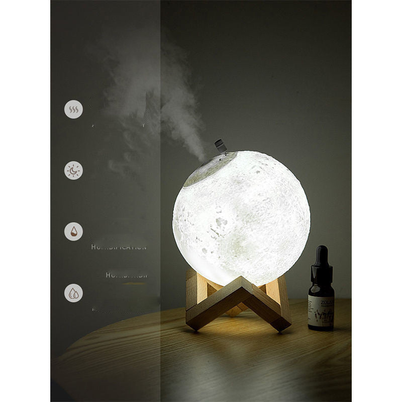 Moon-Shaped Humidifier with Wooden Stand for Aromatherapy