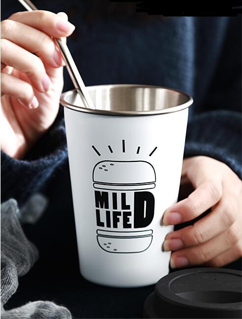 Eco-Friendly Stainless Steel Cups with Lids & Straws 350ml