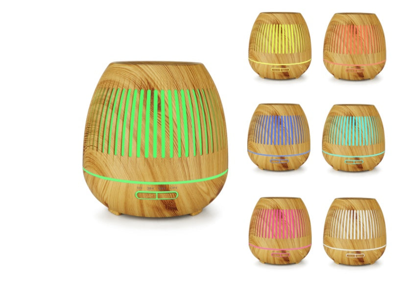 Light wood essential oil diffuser with multicolor LED lights