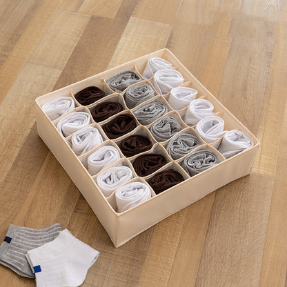 Organizer Box – Foldable 3-Grid Storage (Beige / Gray)