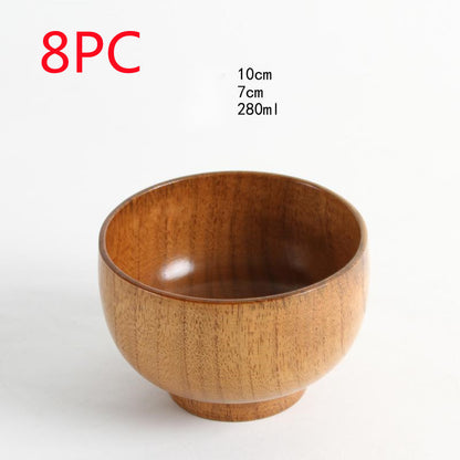 Eco-Friendly Wooden Bowls and Cup Set - Natural, Stackable, Biodegradable