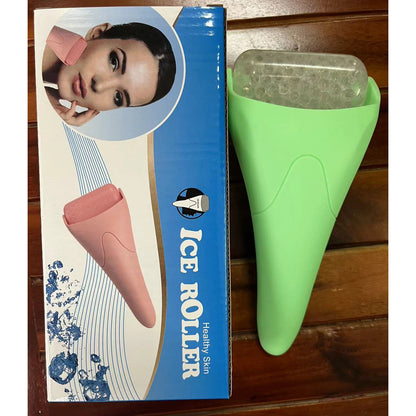 Pink Ergonomic Facial Ice Roller for Skincare and Wellness