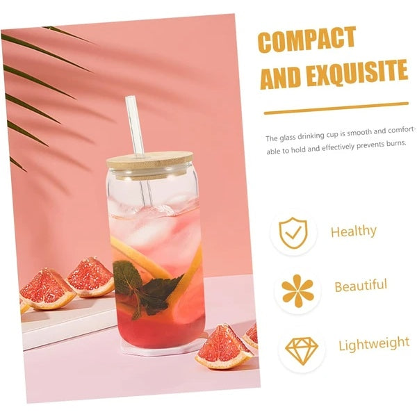 Eco-Friendly Glass Cup with Bamboo Lid & Straw