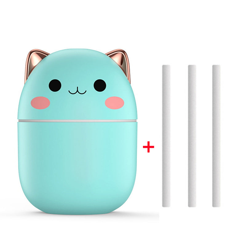 Compact Egg-Shaped Humidifier with Cat Ears - 200ml, Pink & White